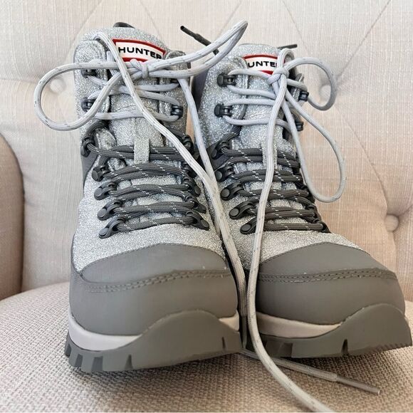 Hunter Glitter Insulated Waterproof Commando Snow Boots Grey US 8 - Picture 3 of 9